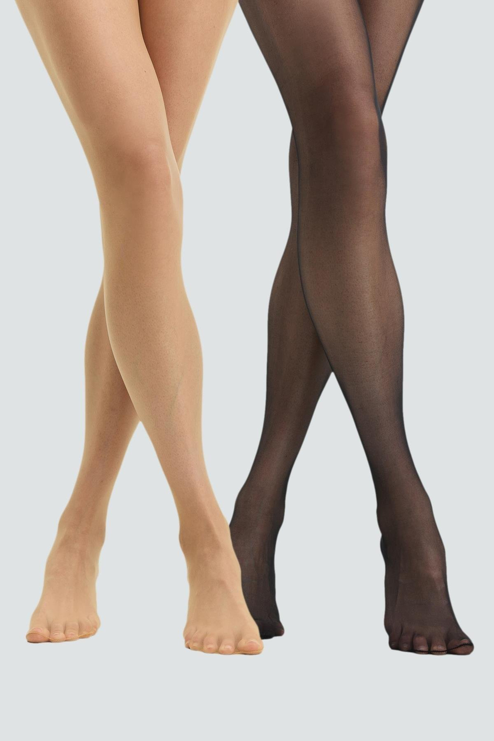 İnce Büyük Beden 10 Denye 2'li Külotlu Çorap Ten/Siyah