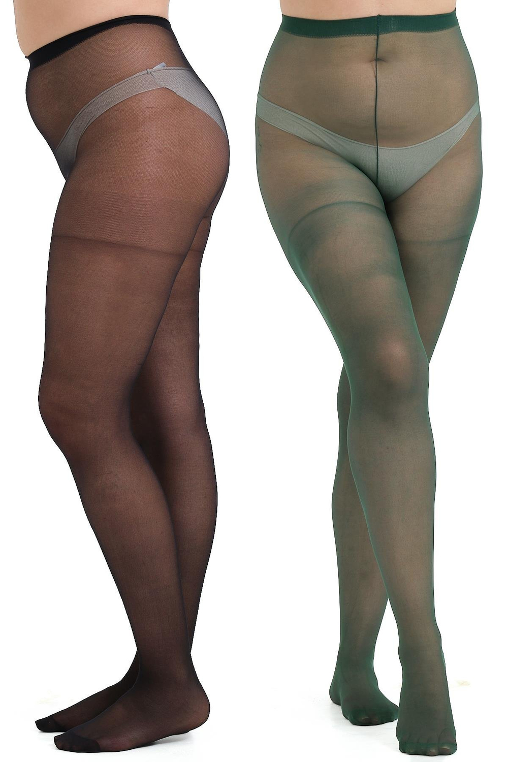 İnce Büyük Beden 40 Opak 2'li Külotlu Çorap Yeşil/Siyah