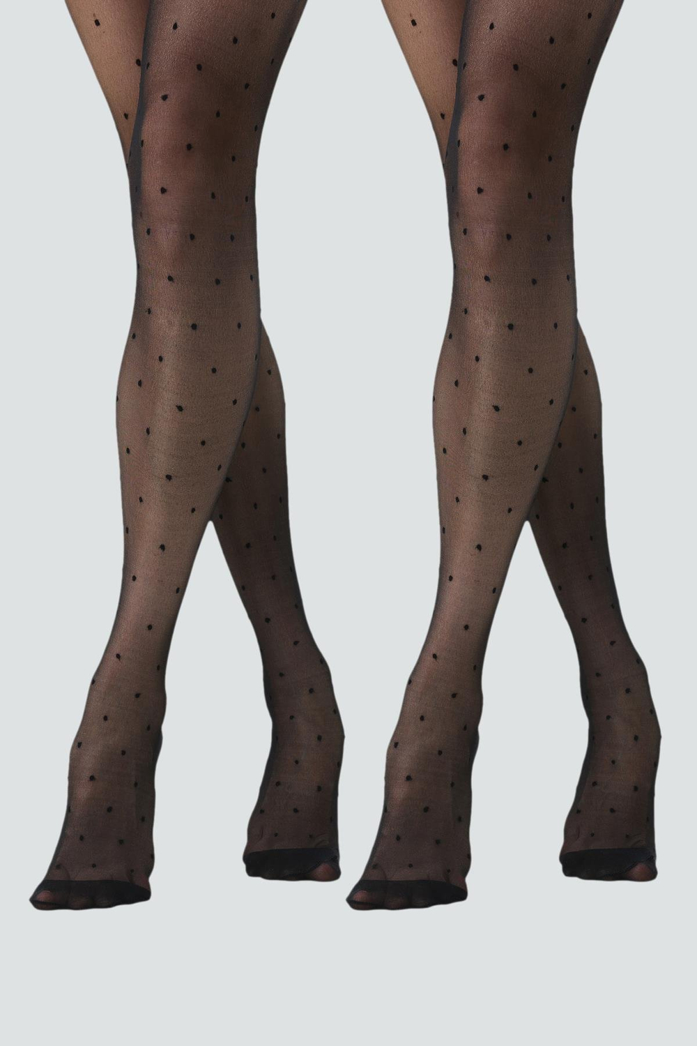 İnce Büyük Beden Nokta Desenli 20 Denye 2'li Külotlu Çorap Siyah/Siyah