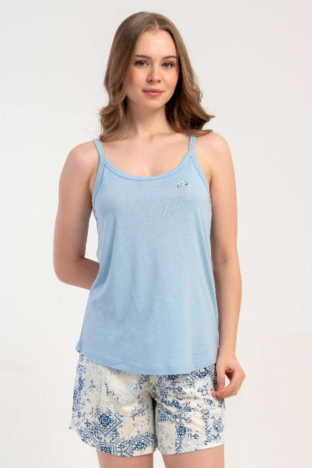 İp Askılı Şortlu Pijama Takımı Açık Mavi-512203