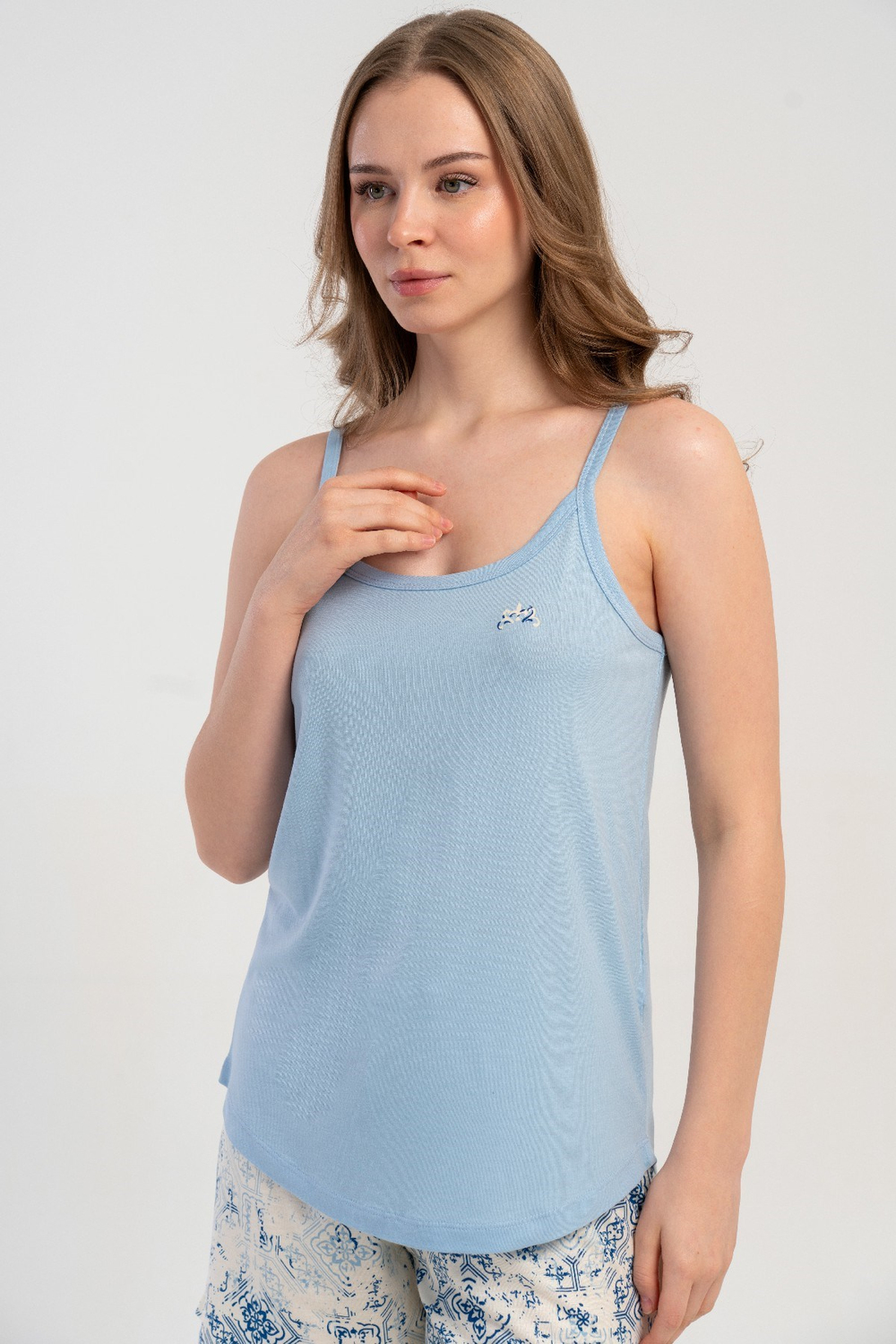 İp Askılı Şortlu Pijama Takımı Açık Mavi-512203