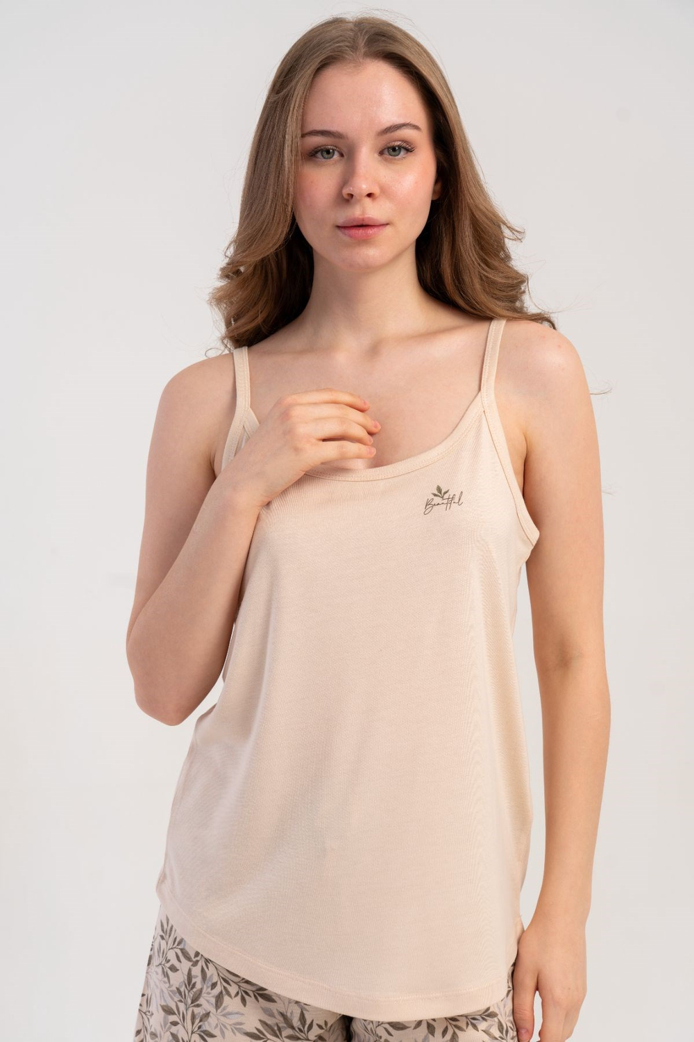 İp Askılı Şortlu Pijama Takımı Krem-512211