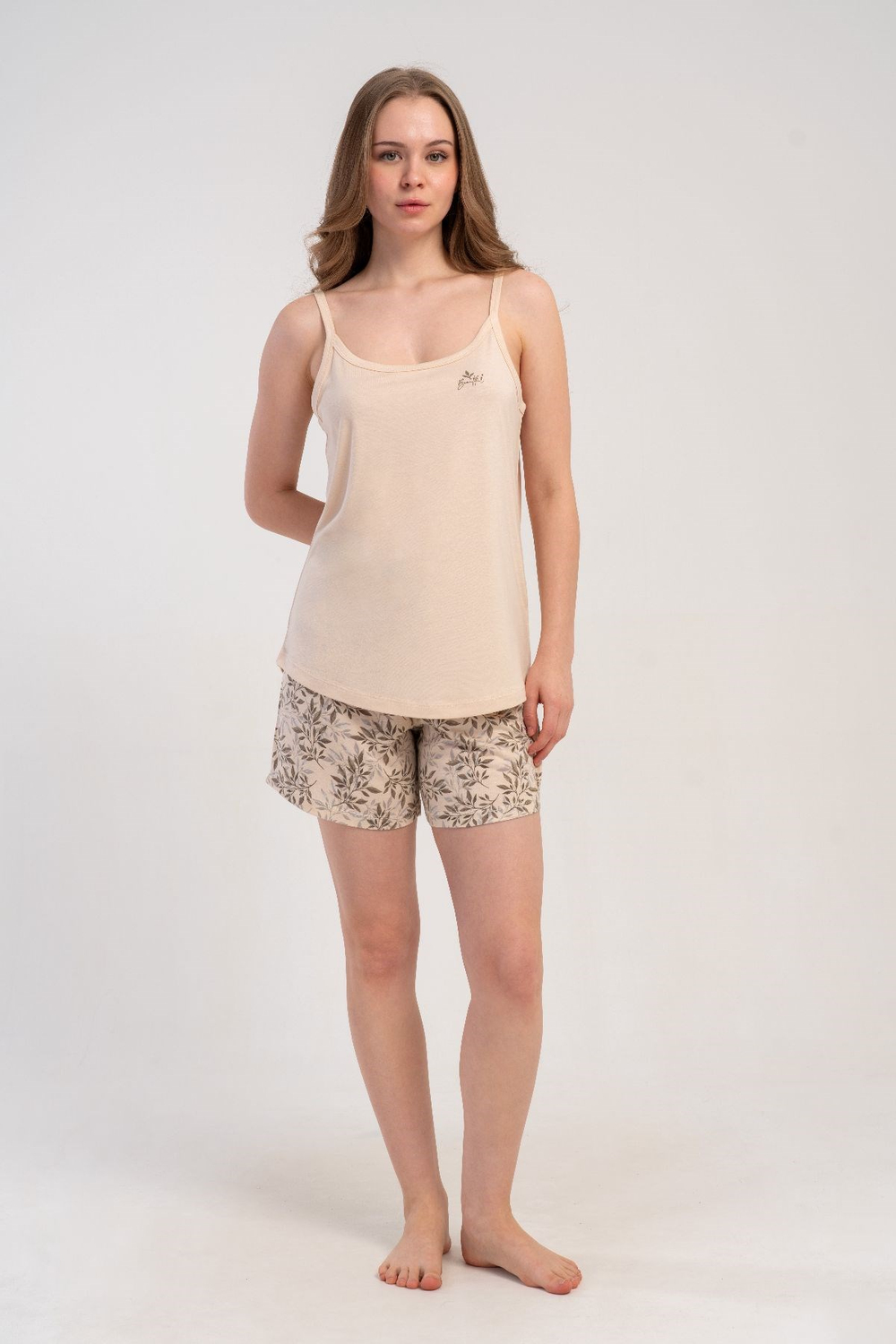 İp Askılı Şortlu Pijama Takımı Krem-512211