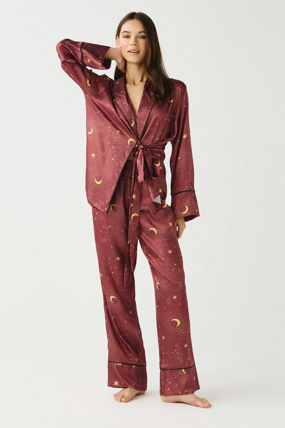 Luna Touch Kimono Pantolon 2li Saten Takım Kiremit