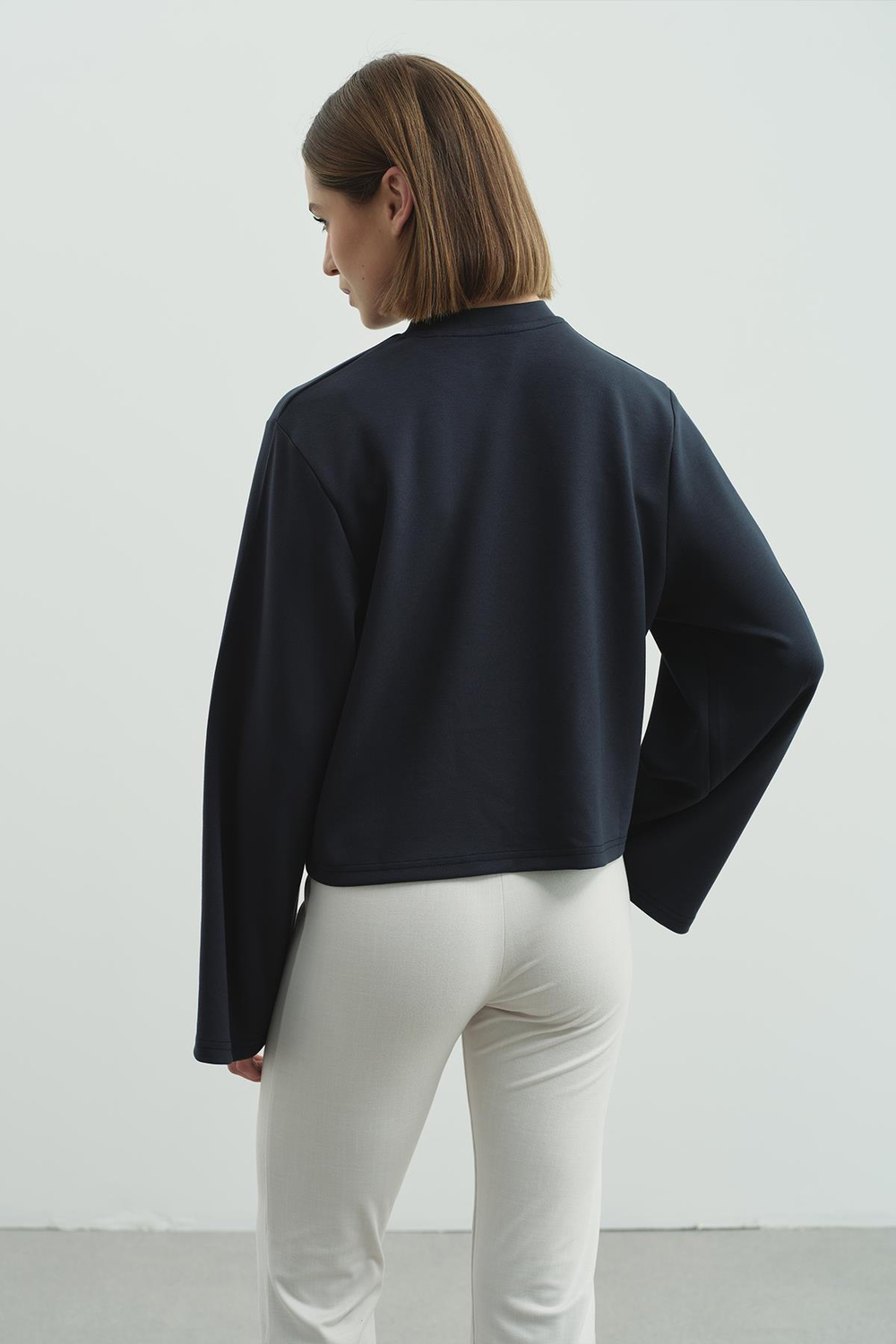 Oversize Basic Kısa Sweatshirt 981 Füme