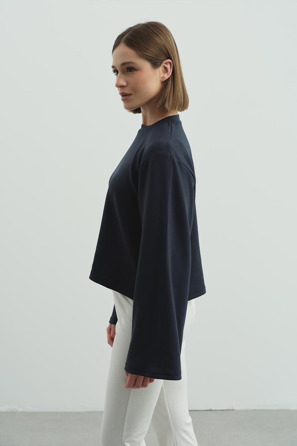 Oversize Basic Kısa Sweatshirt 981 Füme