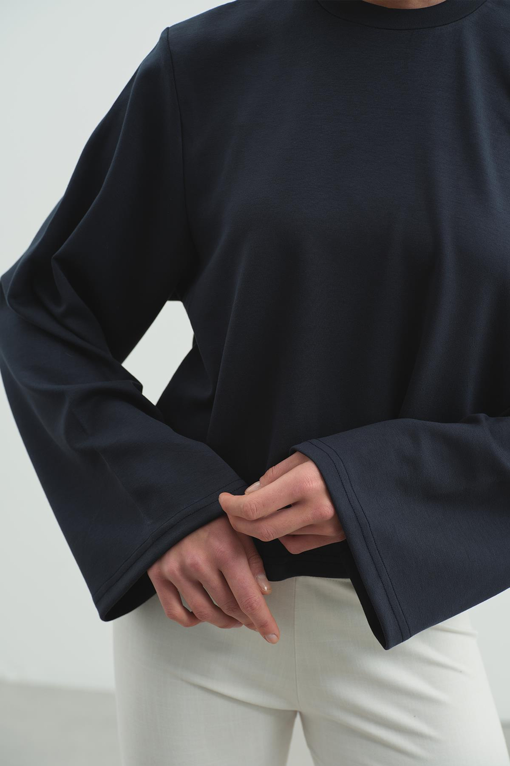 Oversize Basic Kısa Sweatshirt 981 Füme