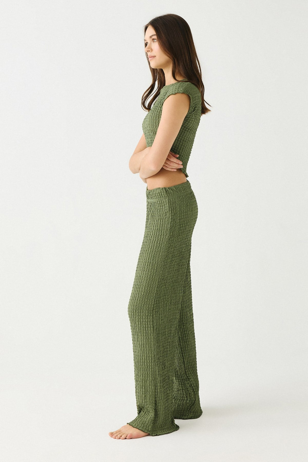 Rahat Dokulu Fırfır Detaylı Pijama Takım 9157 Yeşil