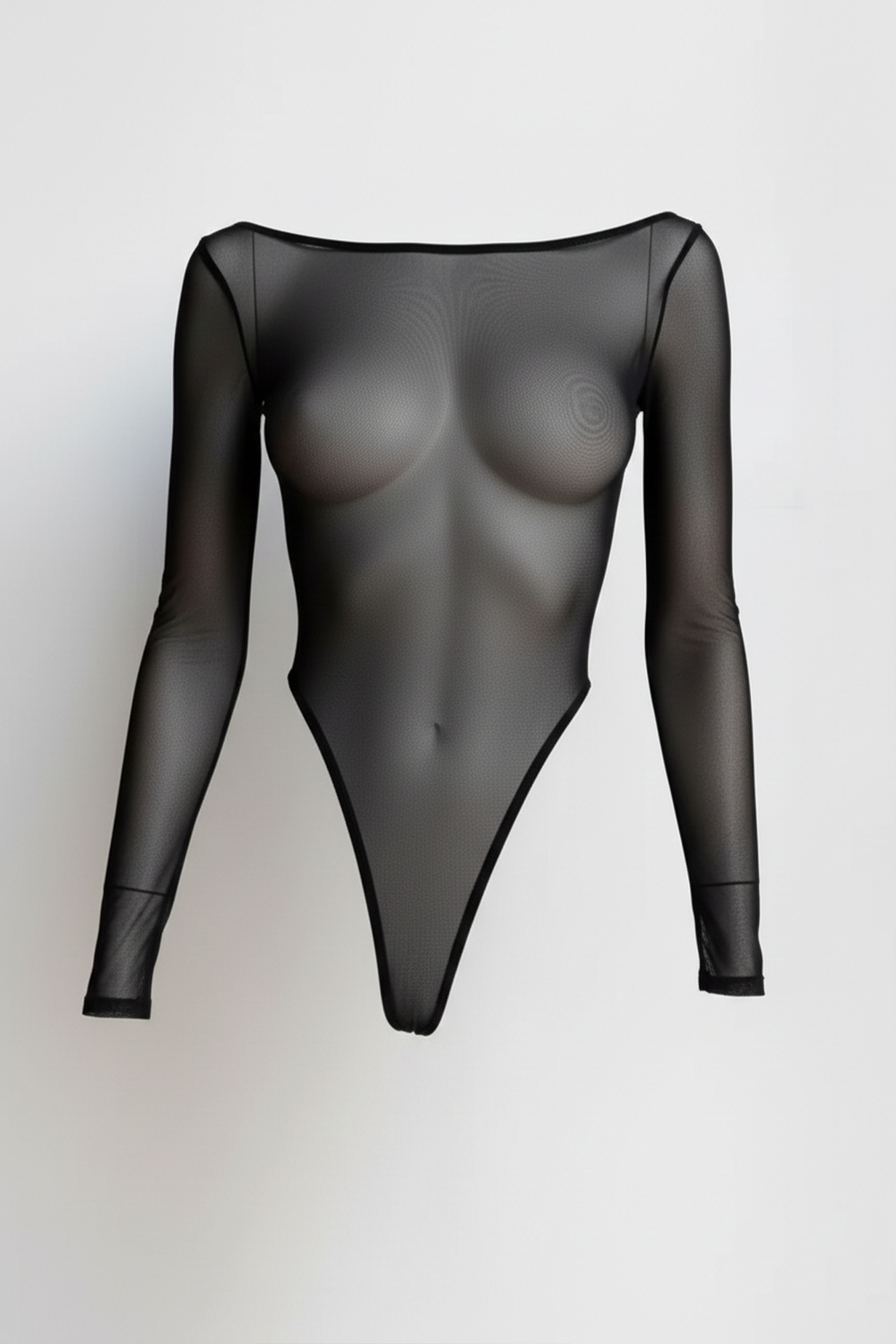 Uzun Kol Tül Bodysuit Siyah