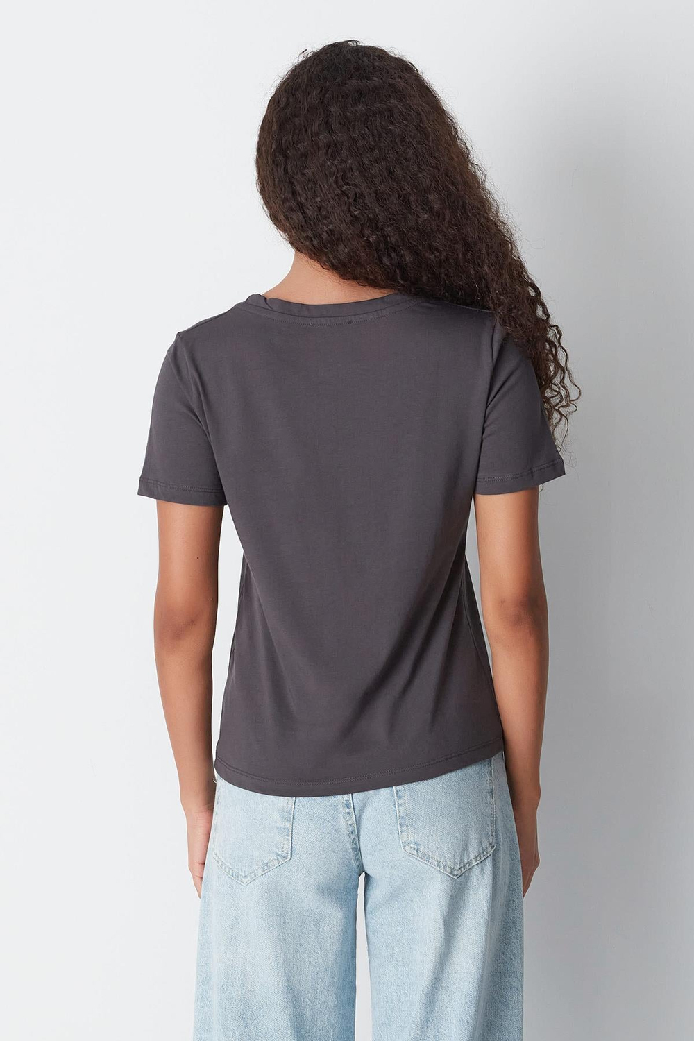 V Yaka Kısa Kol 2li Basic T-Shirt 962 Füme/Bordo