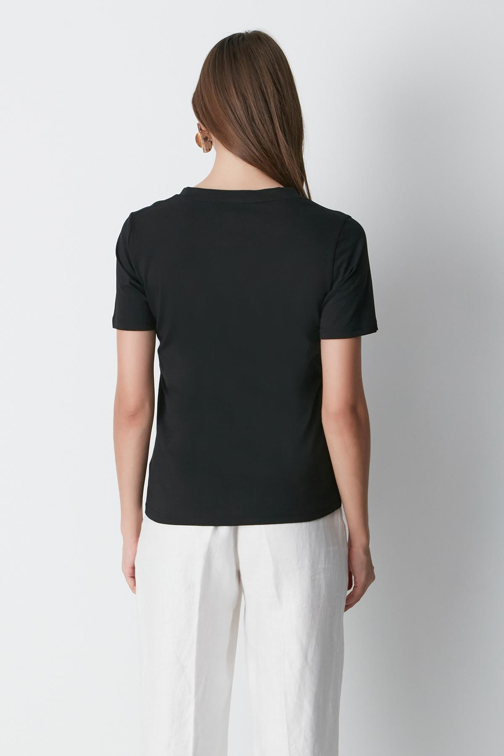 V Yaka Kısa Kol 2li Basic T-Shirt 962 Siyah/Beyaz