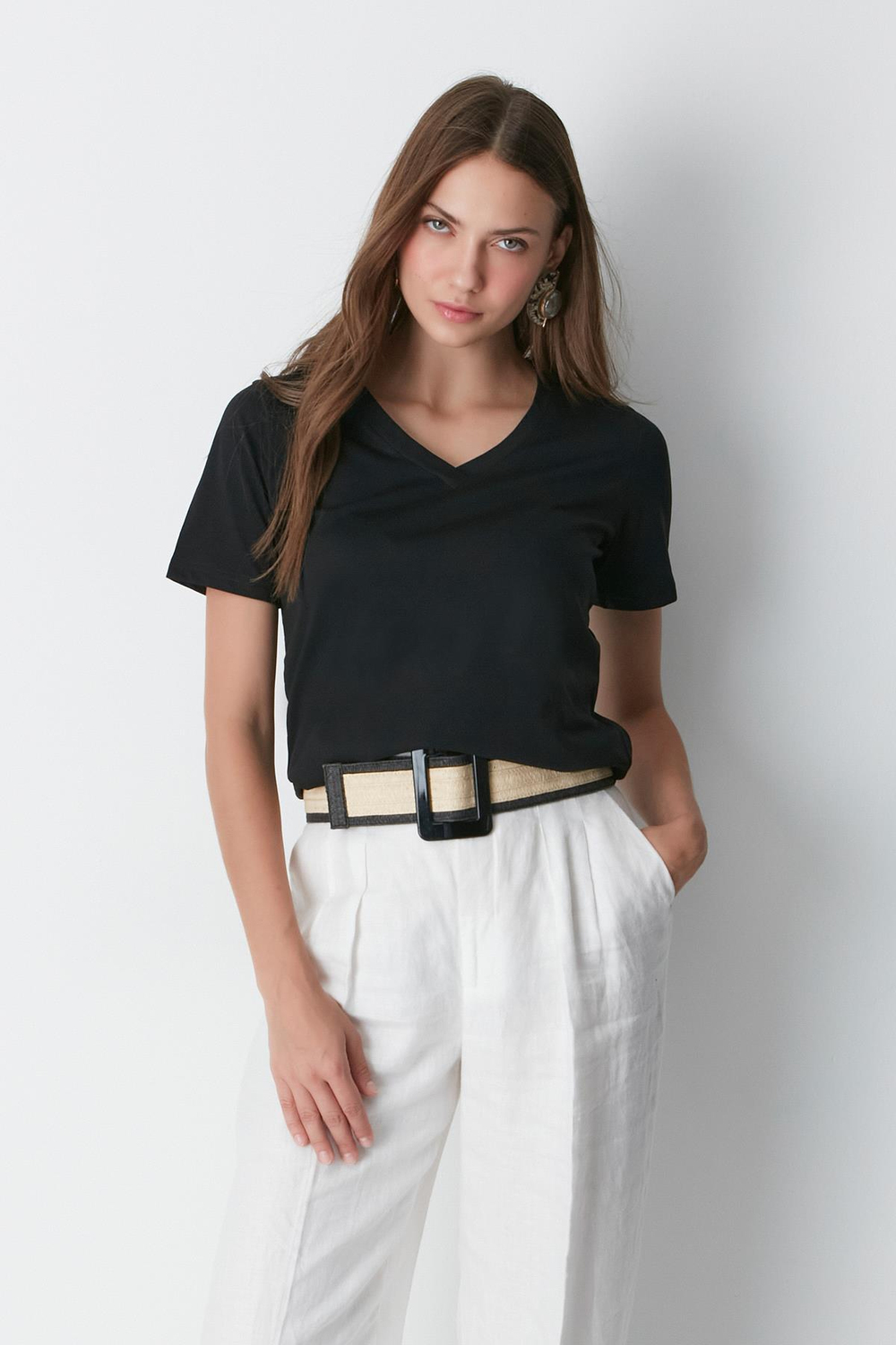 V Yaka Kısa Kol 2li Basic T-Shirt 962 Siyah