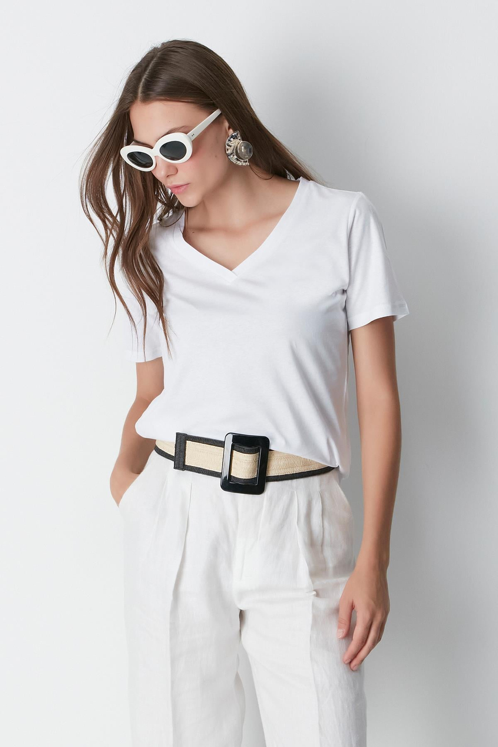 V Yaka Kısa Kol 2li Basic T-Shirt 962 Siyah/Beyaz