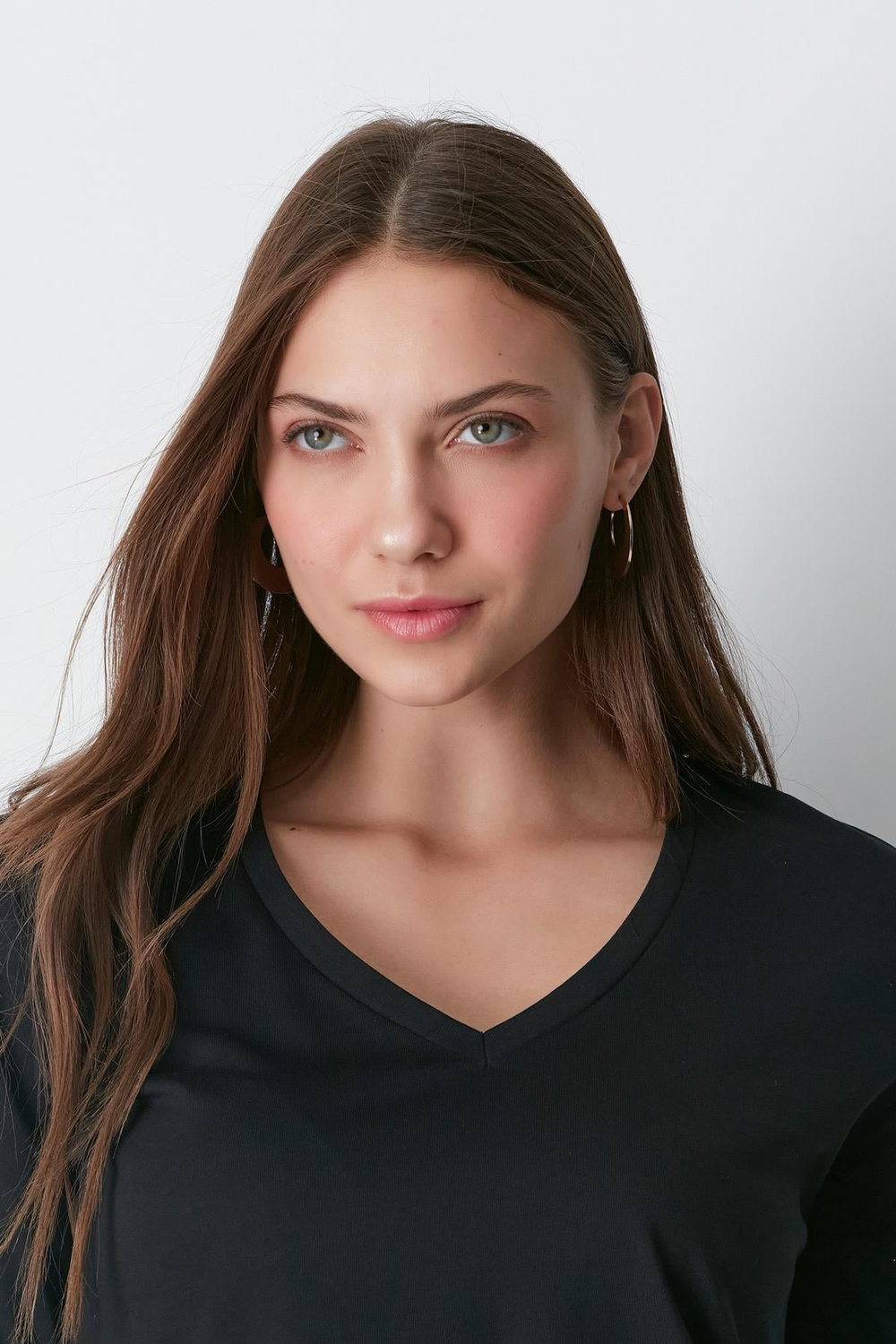 V Yaka Uzun Kol 2li Basic T-Shirt 954 Siyah