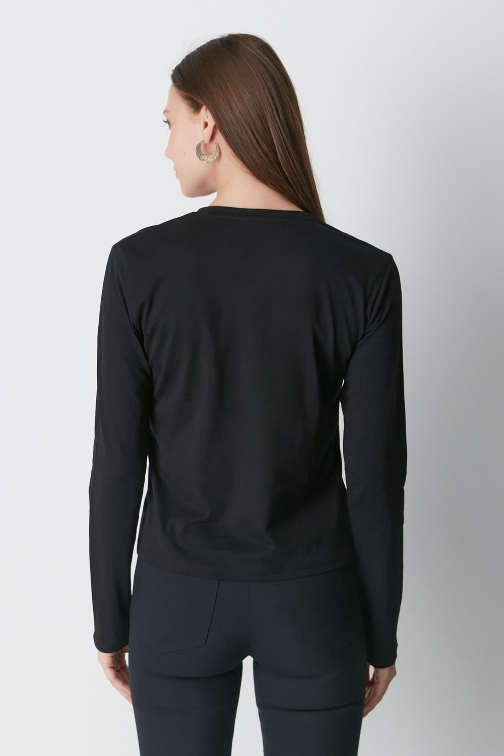 V Yaka Uzun Kol 2li Basic T-Shirt 954 Siyah
