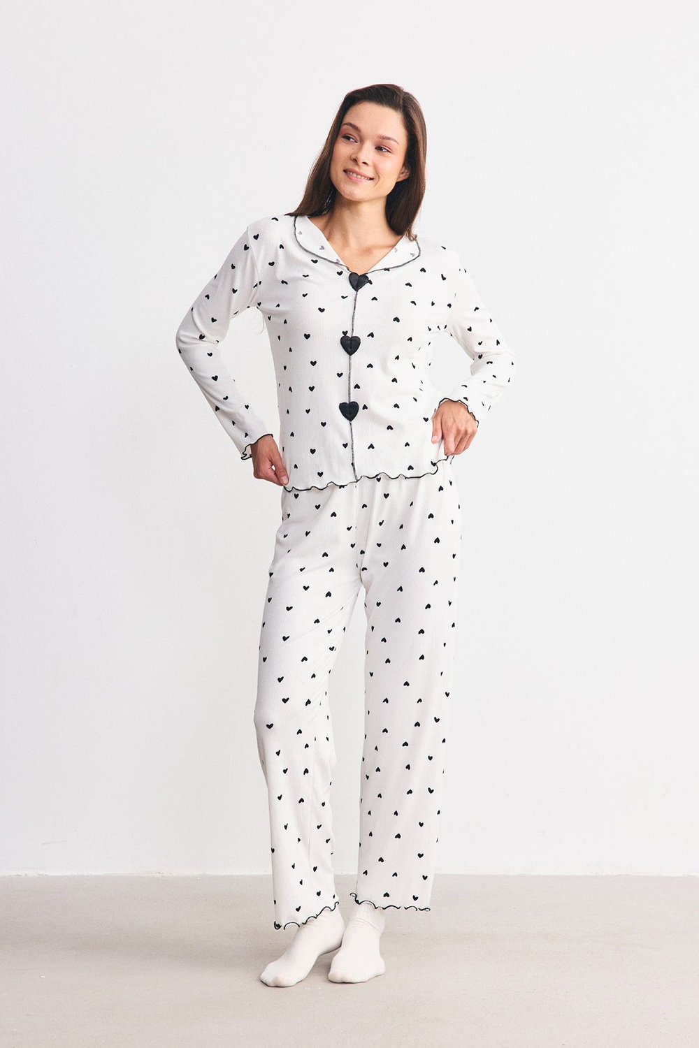 Yumuşak Dokulu Kaşkorse Pijama Takımı Kalp
