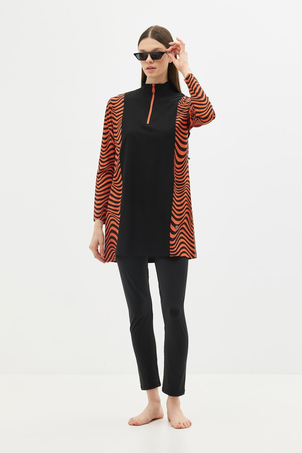 Zebra Desenli 4'lü Tesettür Mayo 6227 Kiremit/Siyah