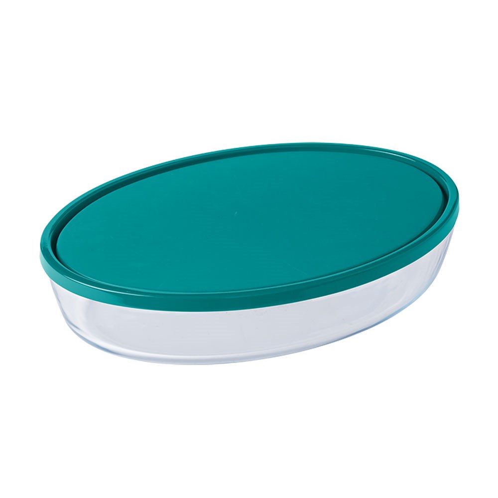 Pyrex Oval Kapaklı Cam Saklama Kabı 35 x 24 cm Yeşil