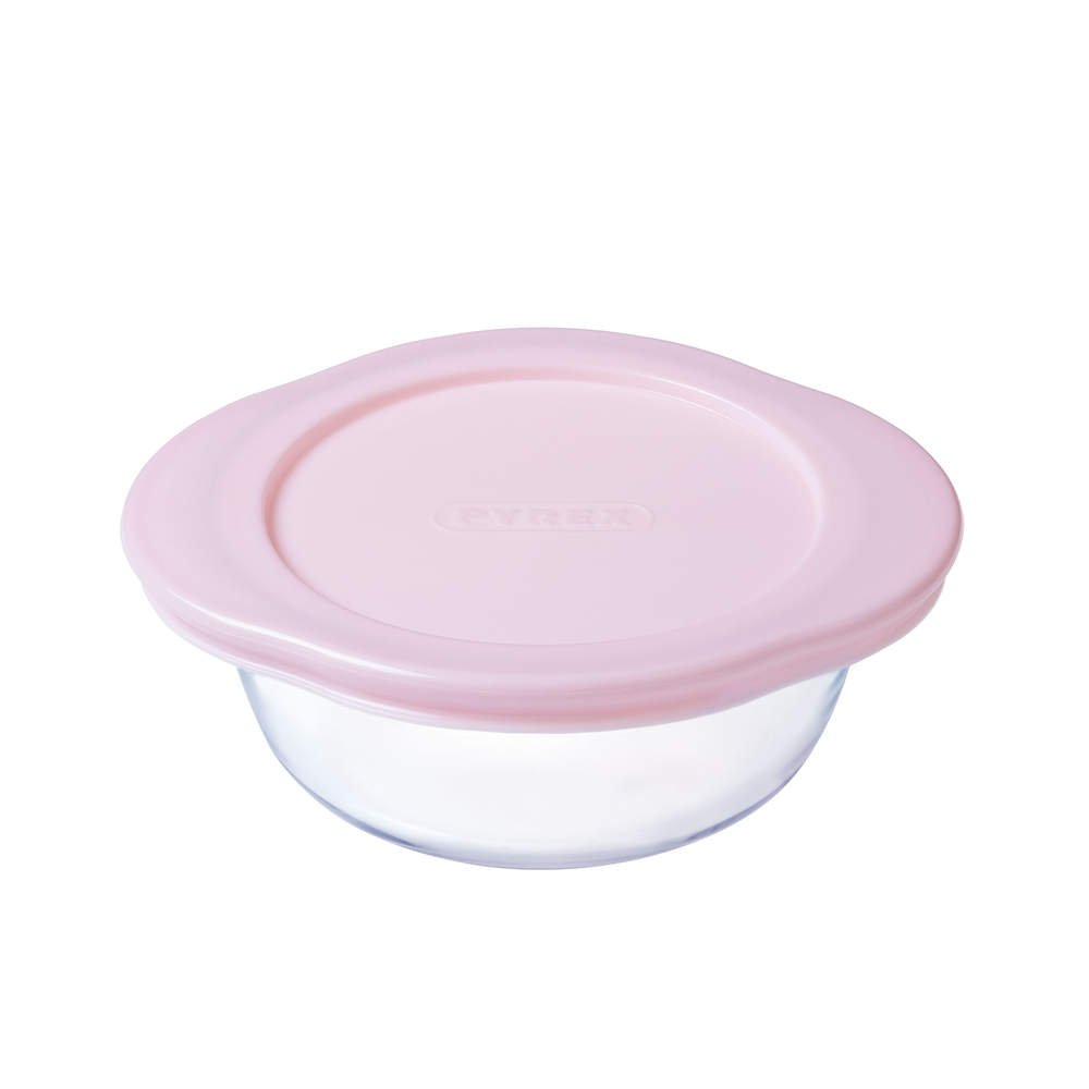 Pyrex Yuvarlak Kapaklı Saklama Kabı 350 ml Pembe