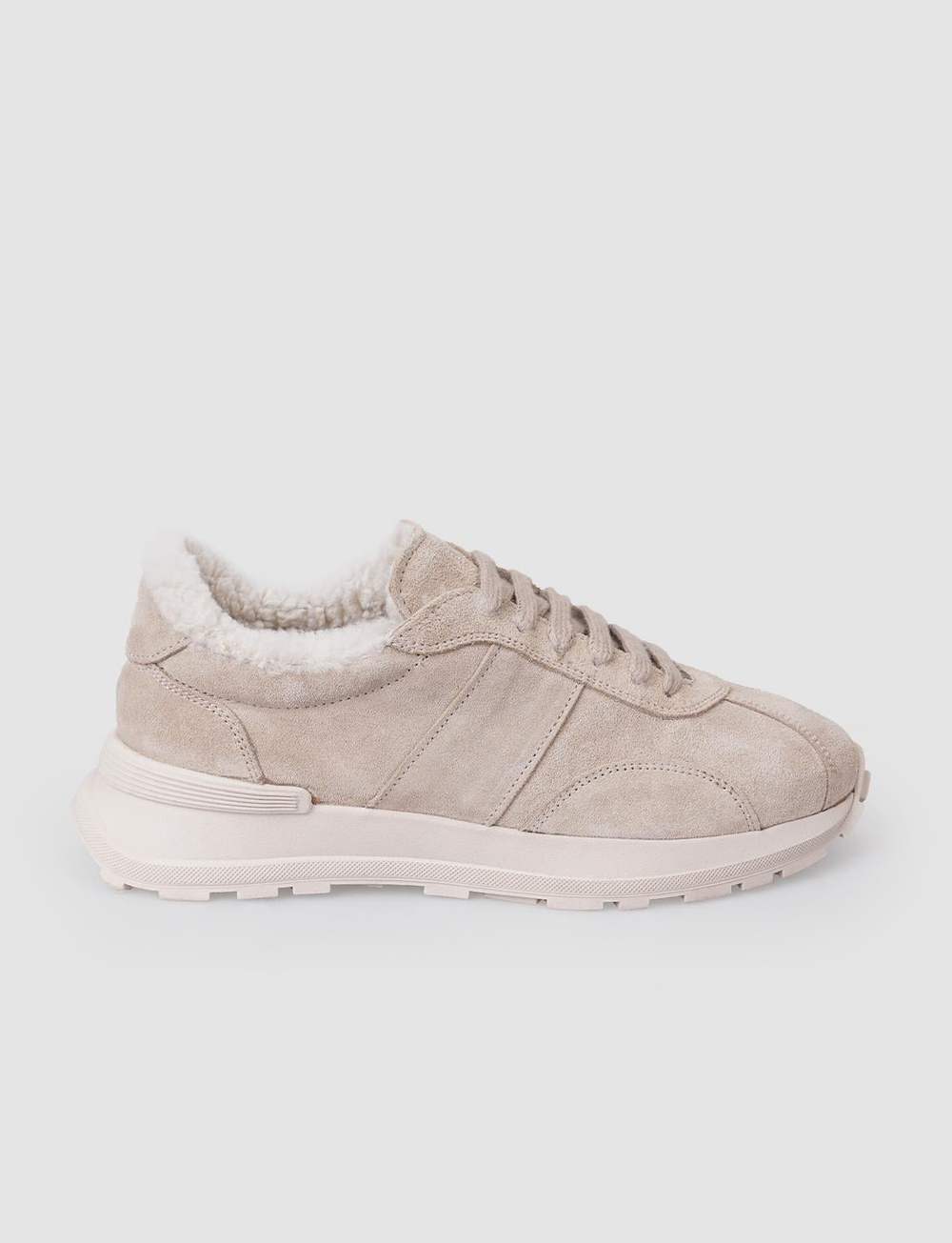 %100 Hakiki Deri Bej Süet Kürklü Kadın Spor Ayakkabı