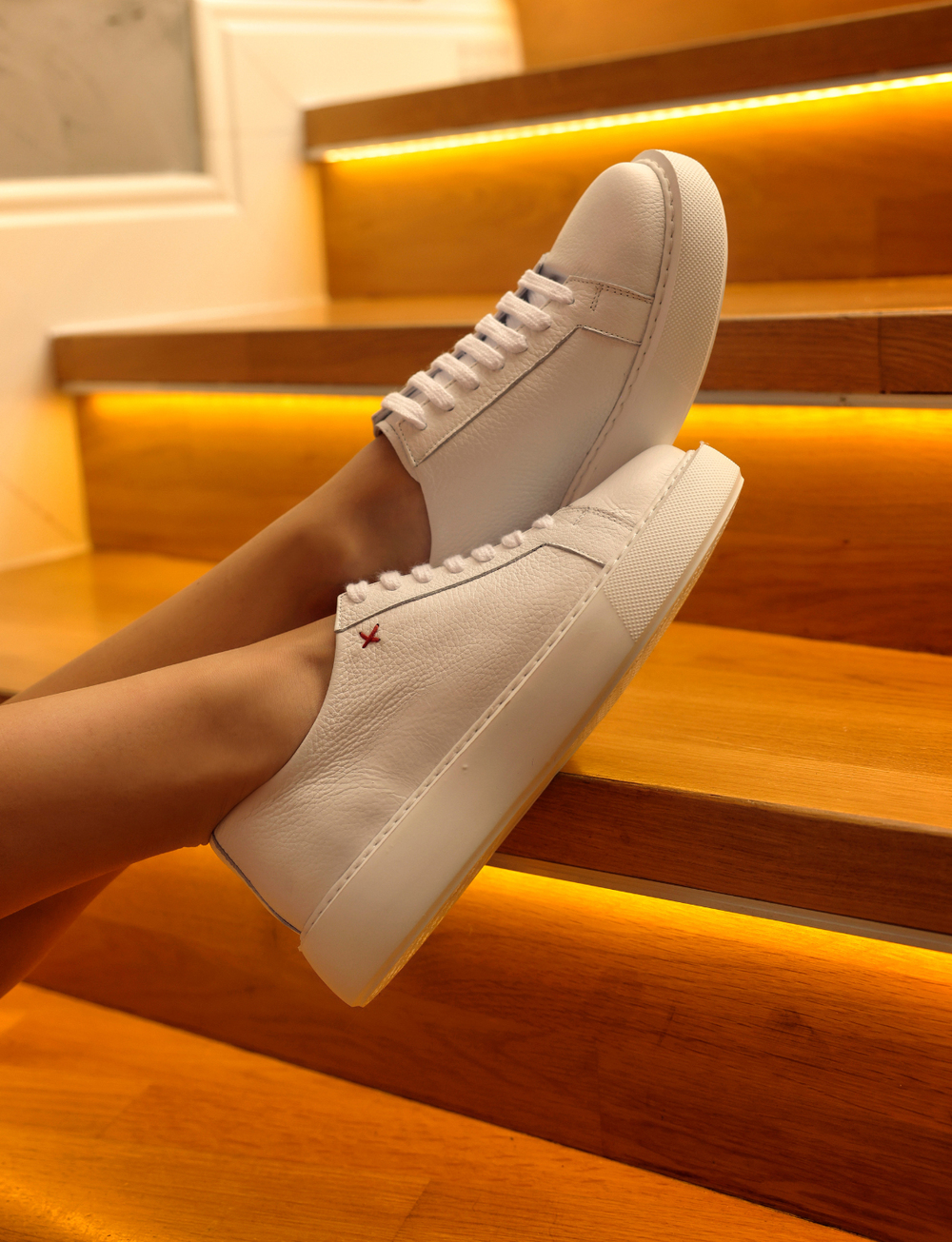 %100 Hakiki Deri Beyaz Bağcıklı Kadın Spor Ayakkabı