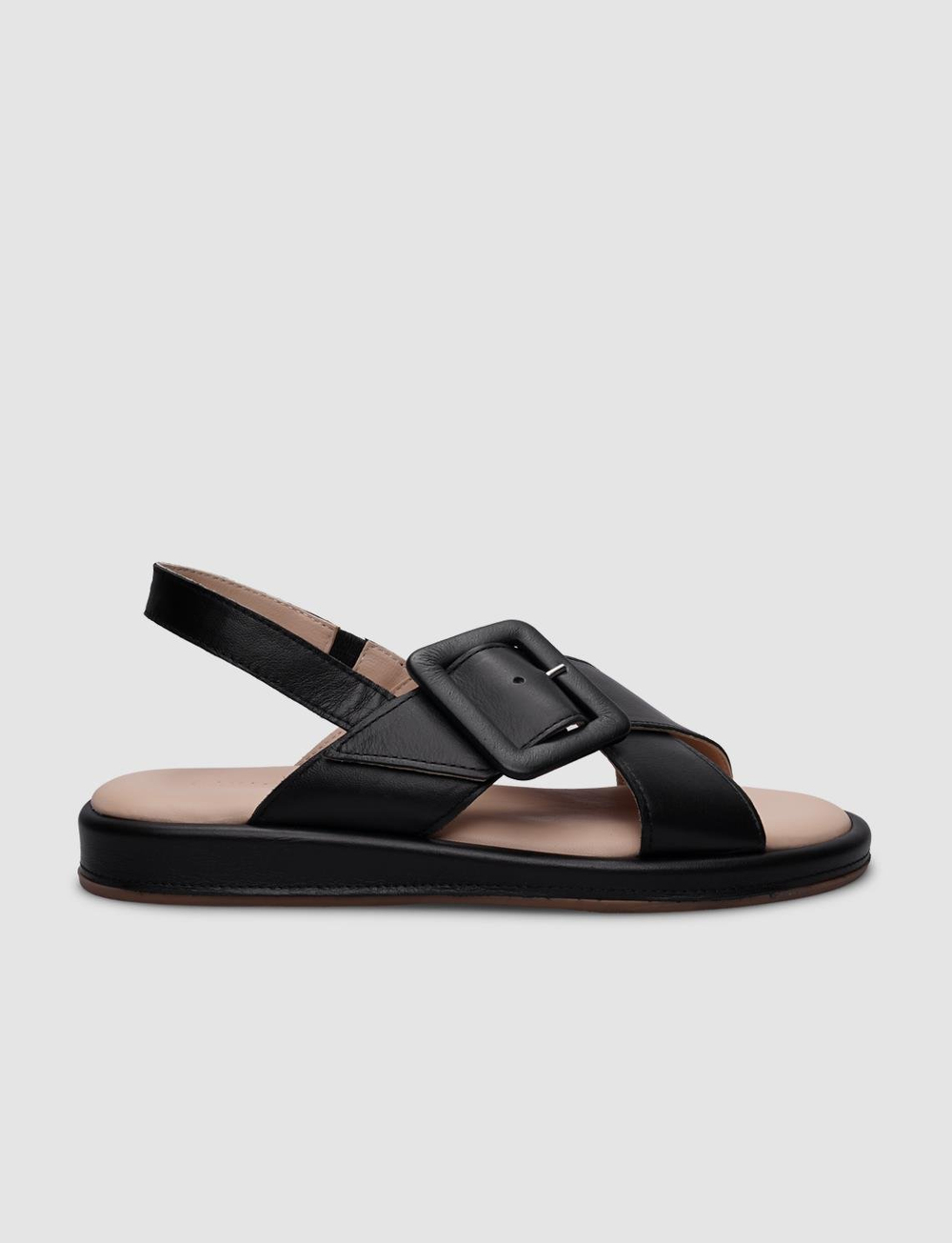 %100 Hakiki Deri Siyah Kadın Sandalet