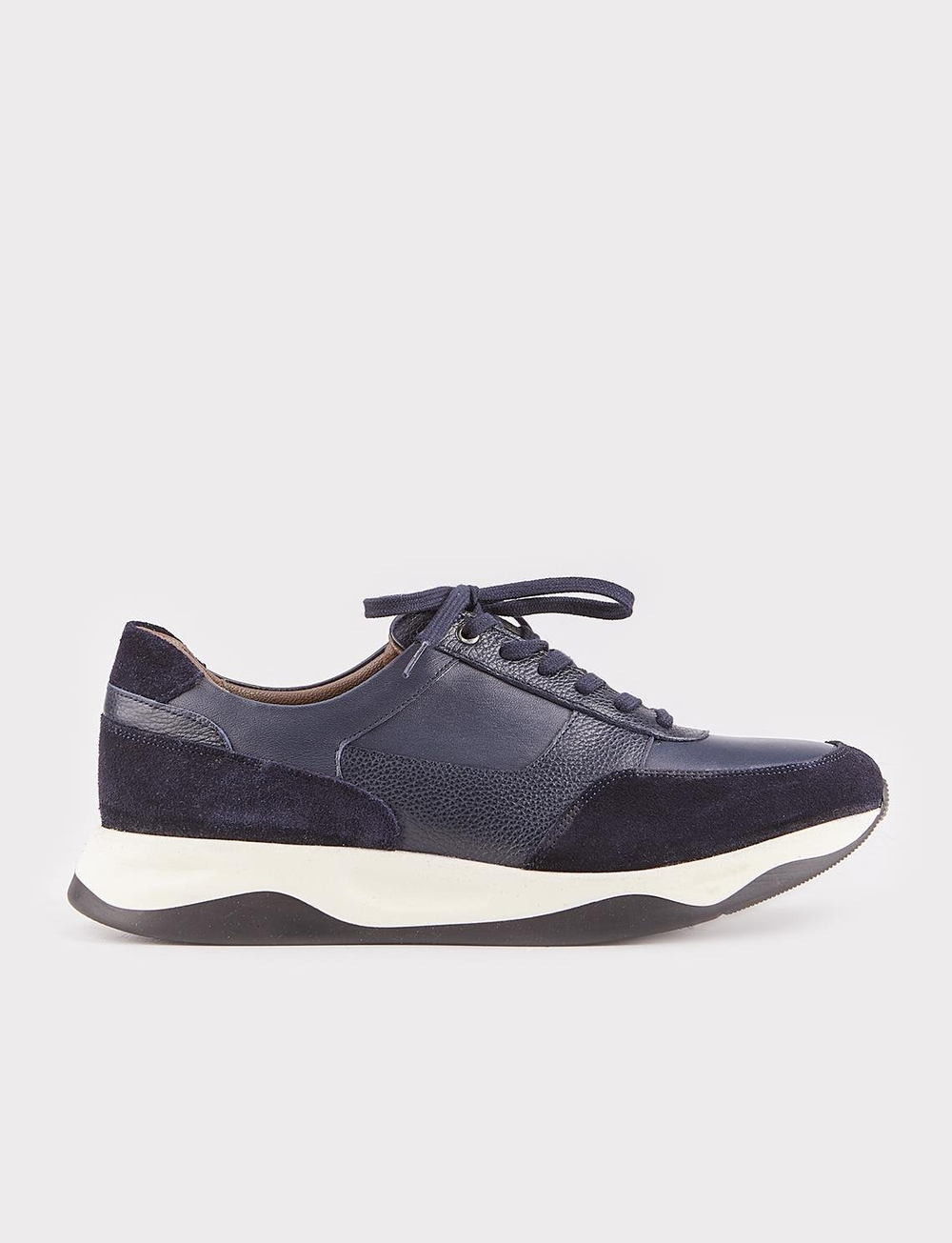 Men Navy Blue Genuine Leather Low Top Sneakers