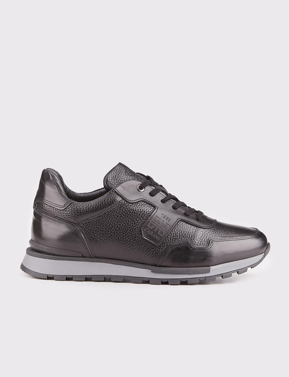 Men Black Genuine Leather Faux Fur Lining Sneakers