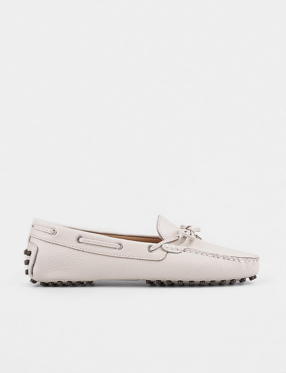 Women Beige Genuine Leather Boat Shoes