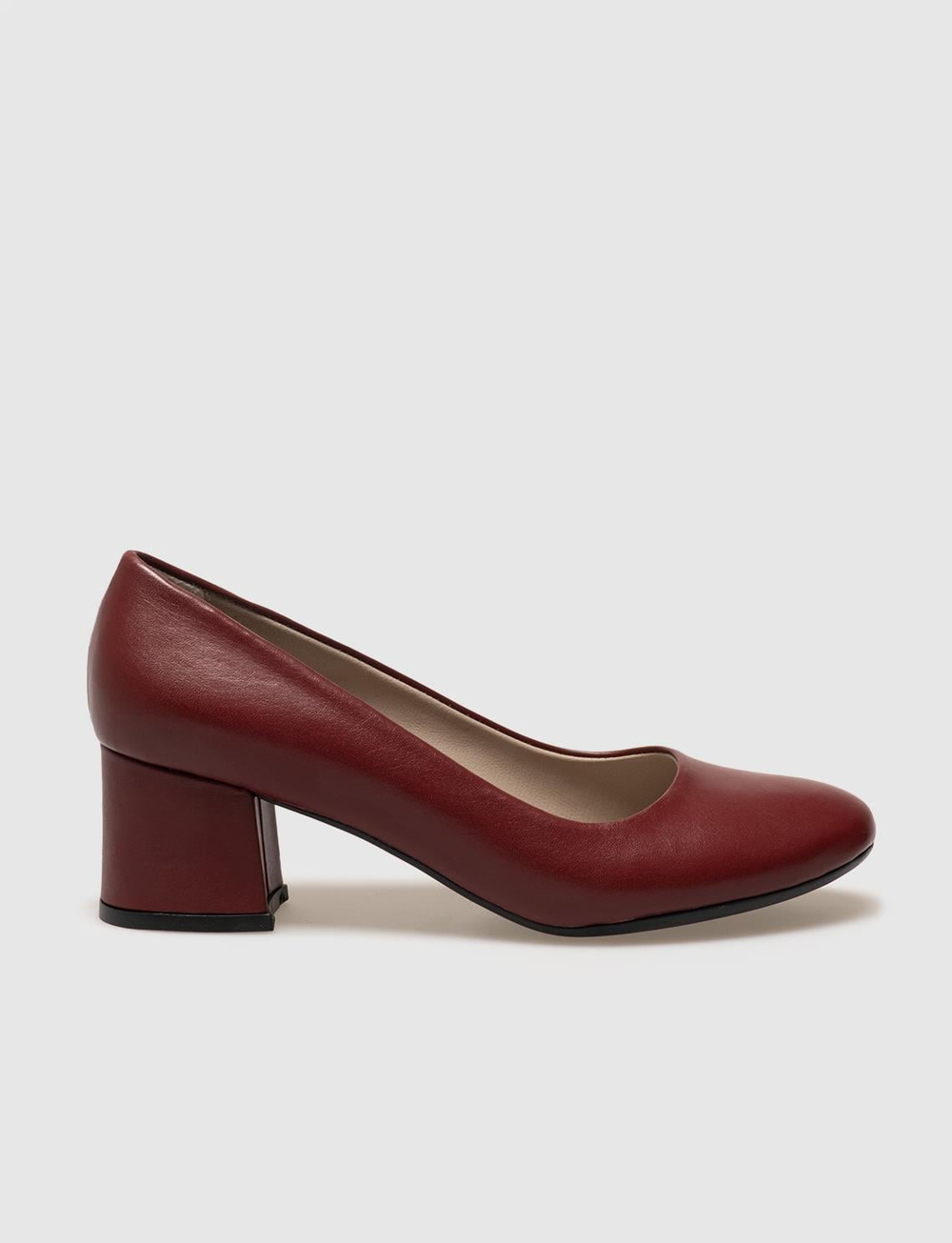 Women Burgundy Genuine Leather Chunky Heeled Shoes