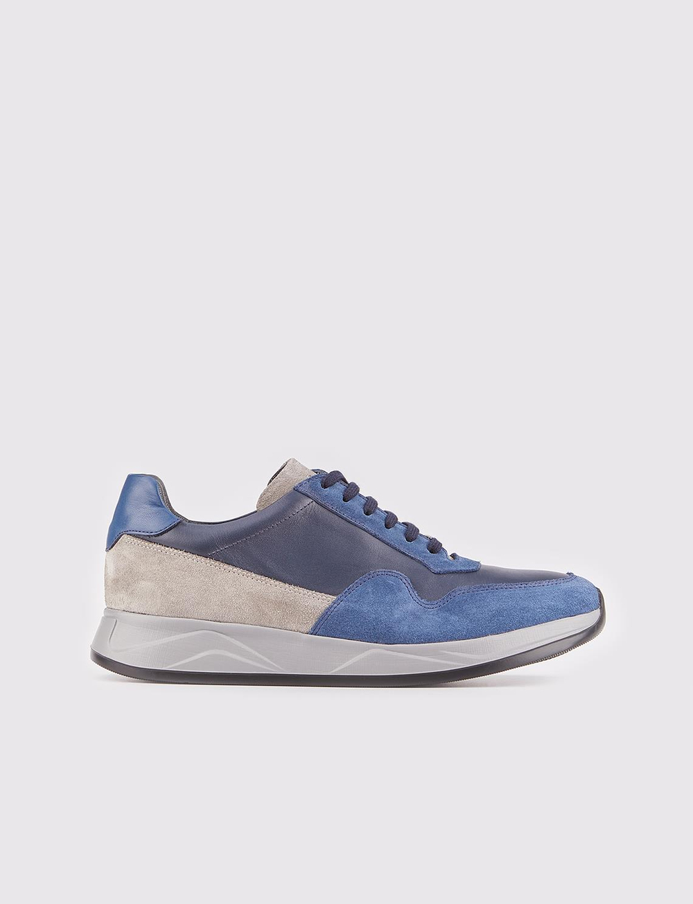 Men Navy Blue Genuine Leather Lace Up Sneakers