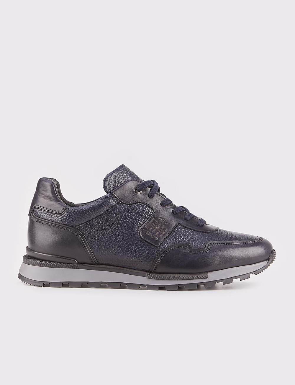 Men Navy Blue Genuine Leather Faux Fur Sneakers