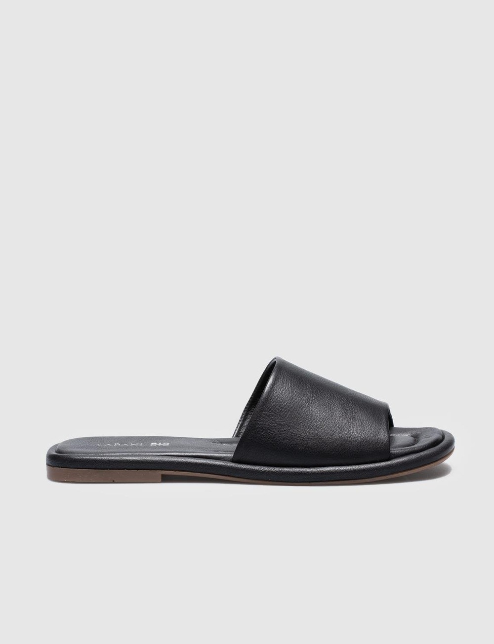 Women Black Genuine Leather Plain Slides