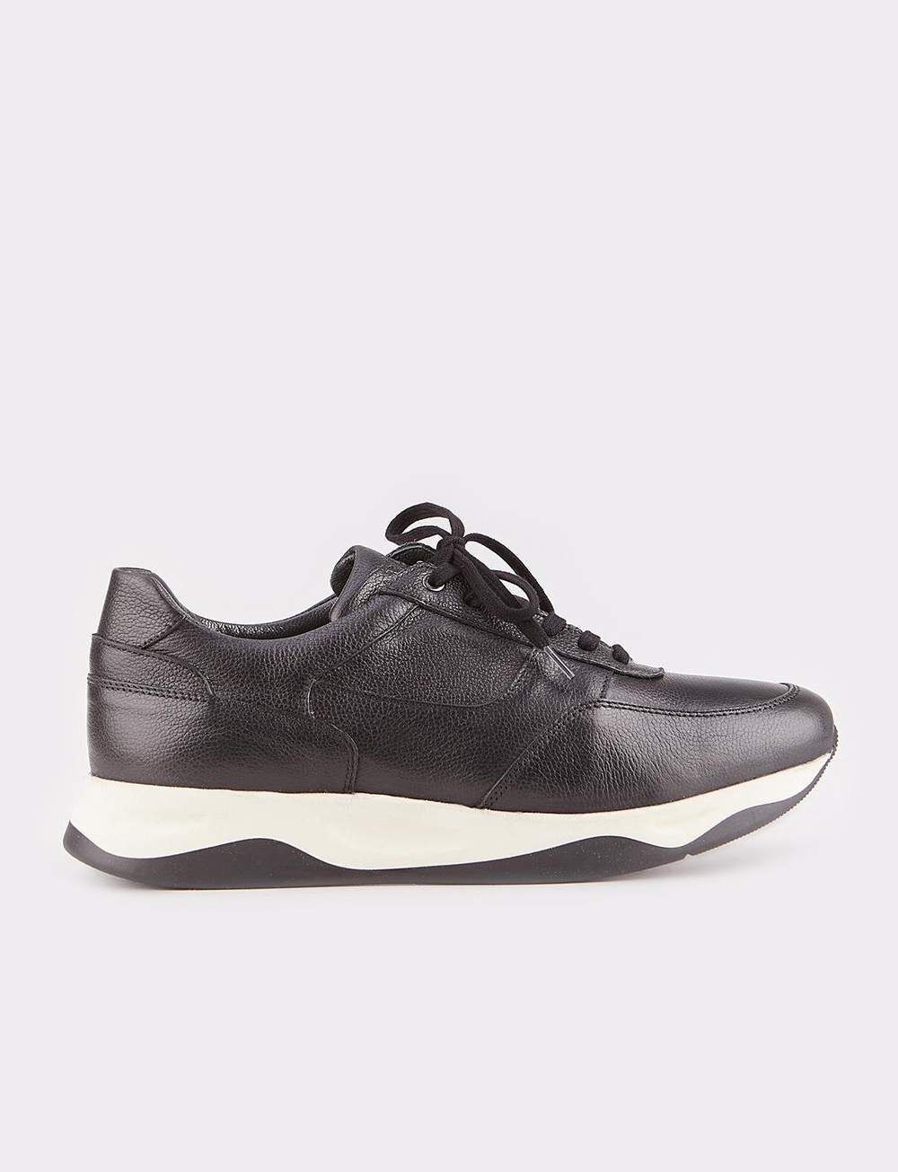 Men Black Genuine Leather Faux Furry Lining Sneakers