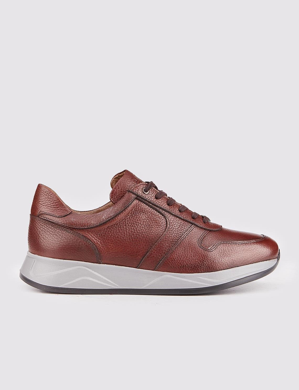 Men Tan Genuine Leather Lace Up Sneakers