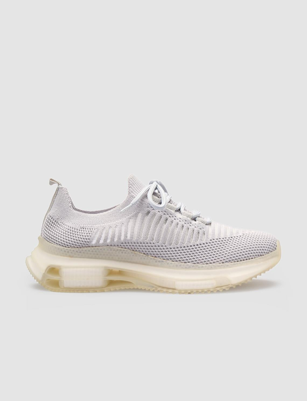 Kauçuk Tabanlı Gri Bağcıklı Kadın Sneaker Spor Ayakkabı