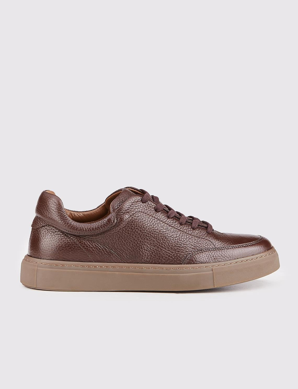 Men Brown Genuine Leather Low Top Sneakers