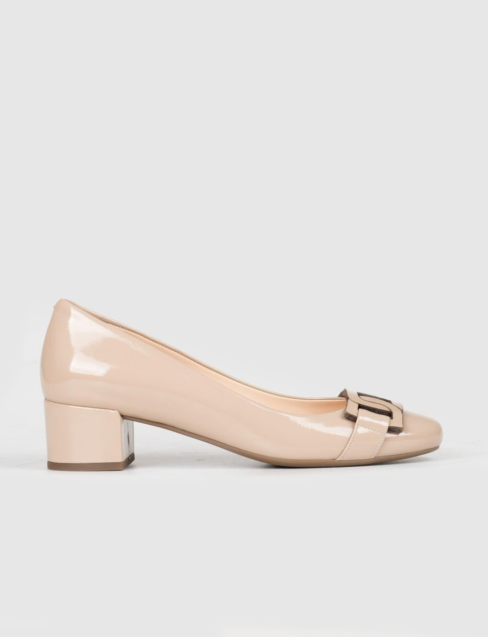 Rugan Hakiki Deri Bej Kadın Kalın Topuklu Ayakkabı