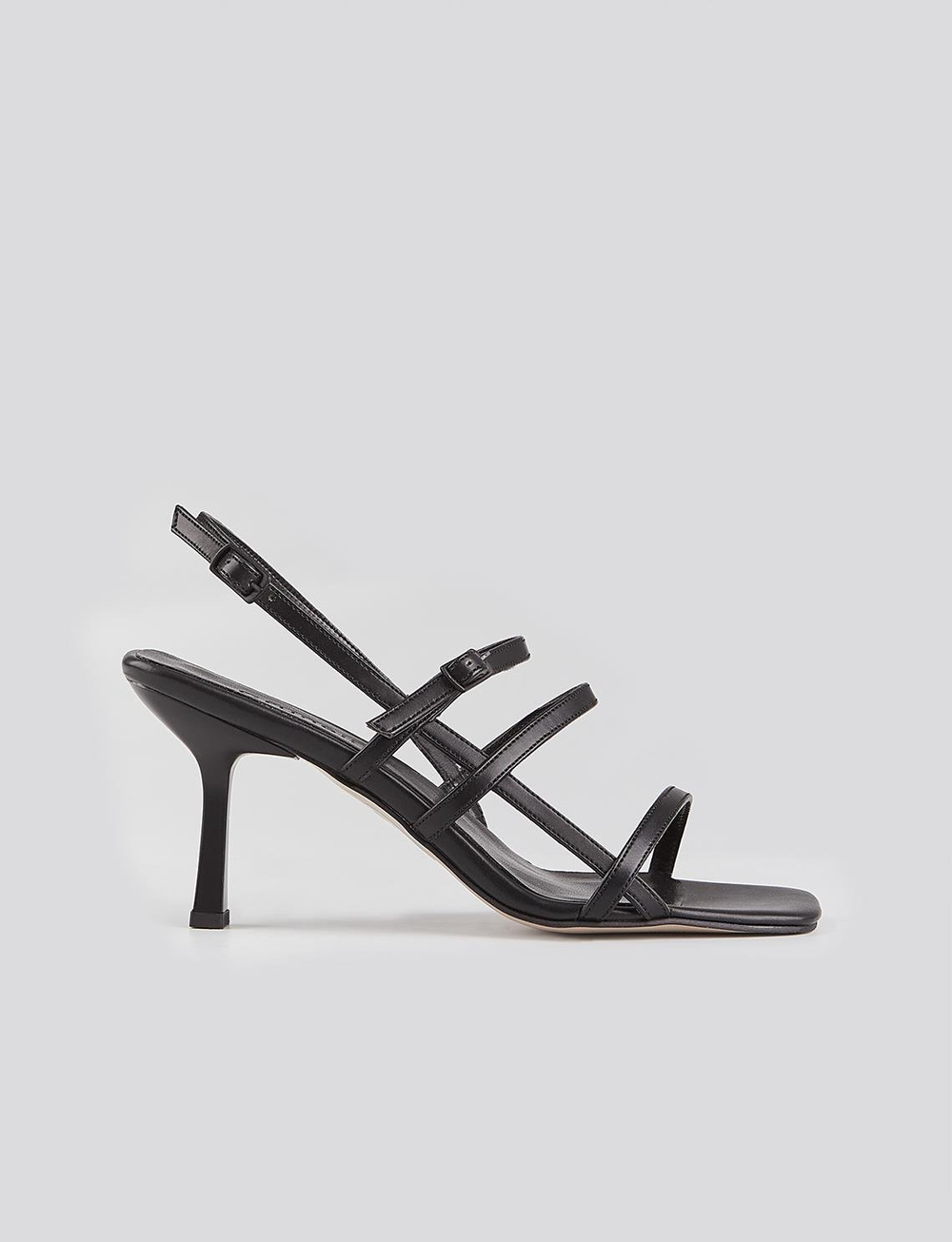 Women Black Stiletto Heeled Ankle Strap Sandals