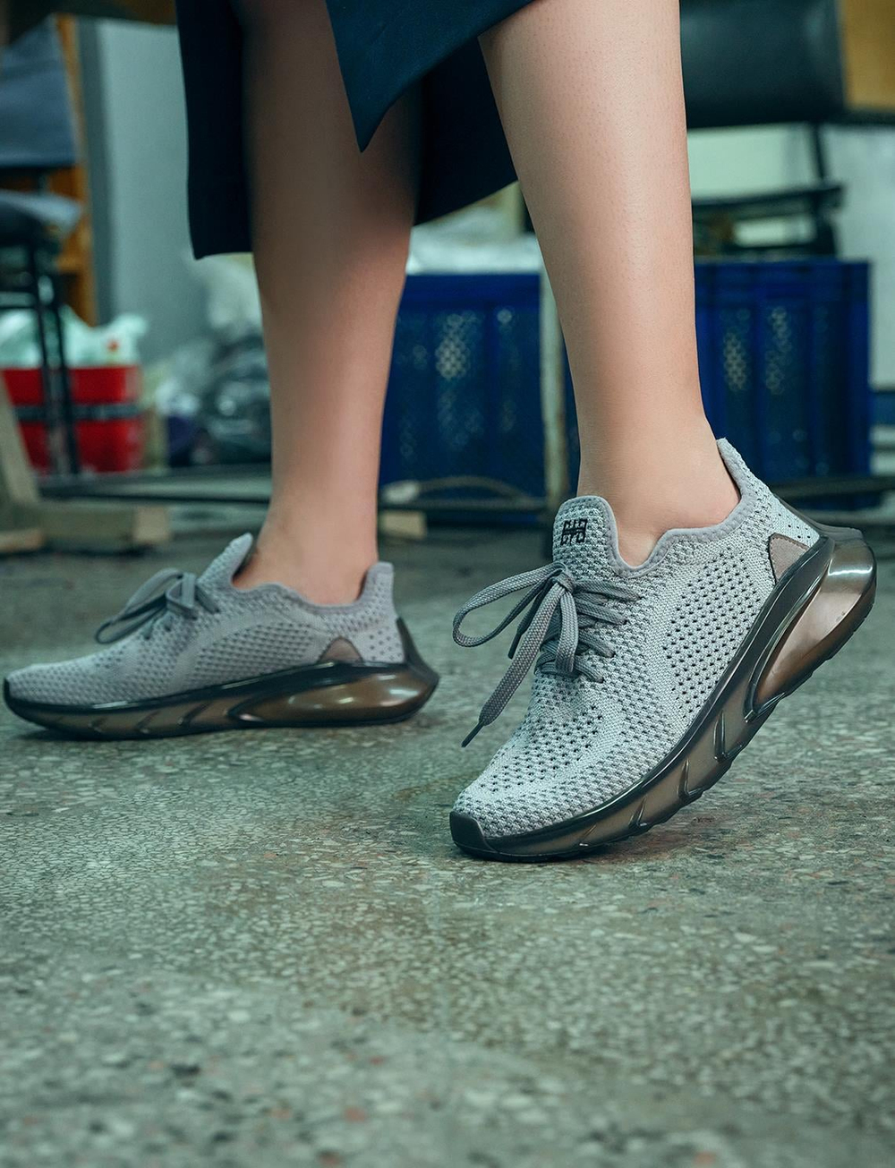 Women Grey Low Top Chunky Sneakers