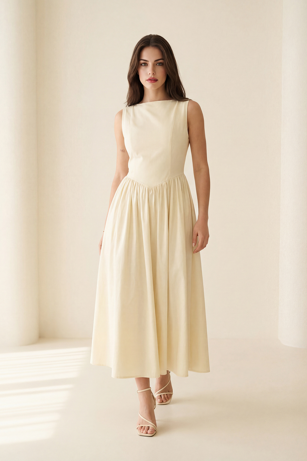 Amber Kolsuz Belden Oturtmalı Midi Boy Elbise