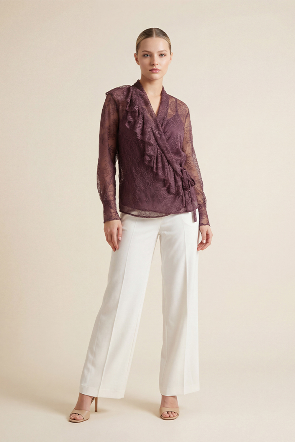 Gül Kurusu Uzun Kollu Katman Detaylı Modern Bluz