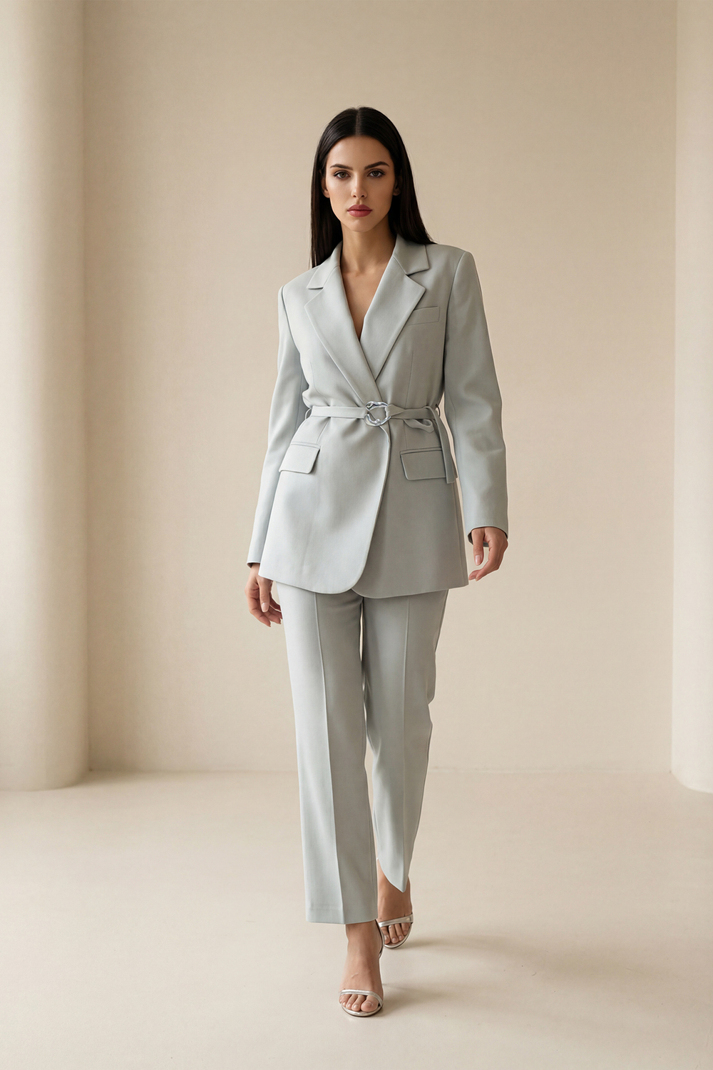 Bebe Mavi Belden Kemer Detaylı Ceket & Rahat Kesim Pantolonlu Takım
