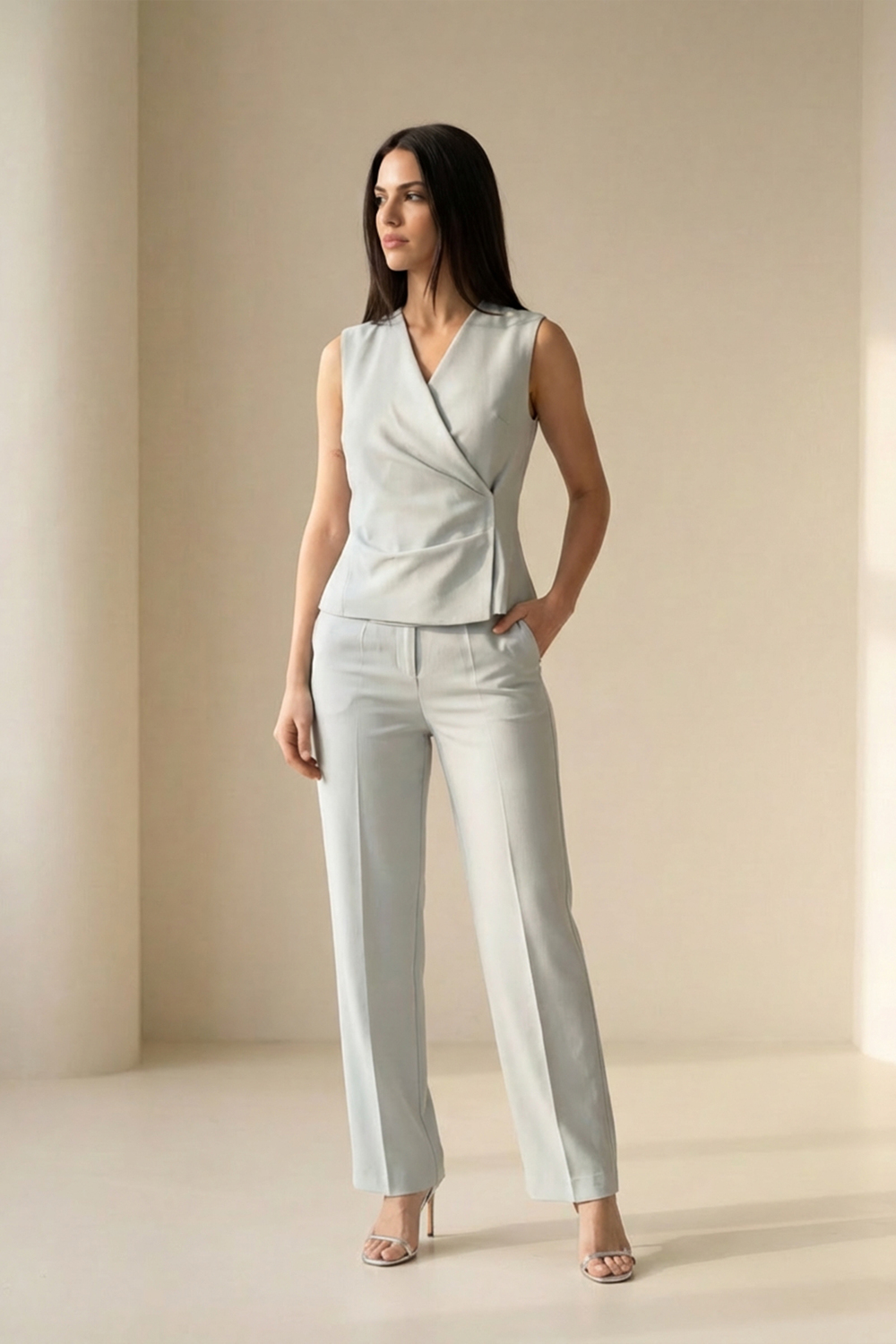 Bebe Mavi Yüksek Bel, Düz Paça Rahat Kesim Klasik Pantolon