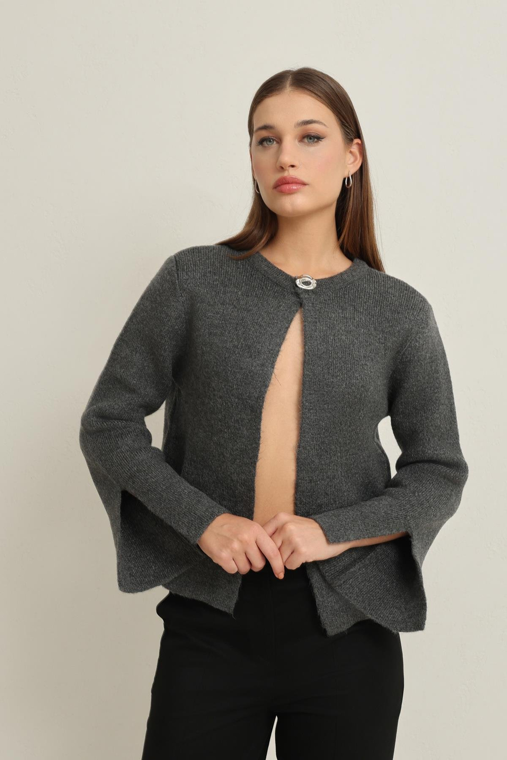 Antrasit Kol Detaylı Basic Triko Kadın Triko modelleri