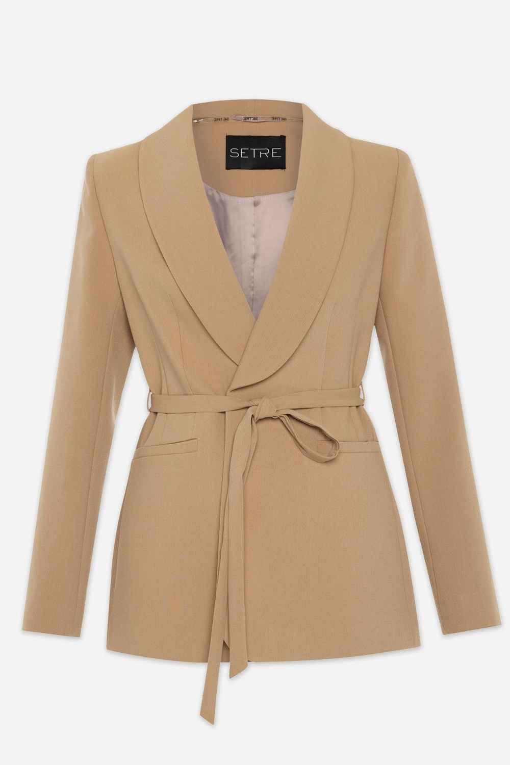 Bej Kuşak Ve Yaka Detaylı Şık Blazer Ceket Kadın Kategorisiz modelleri