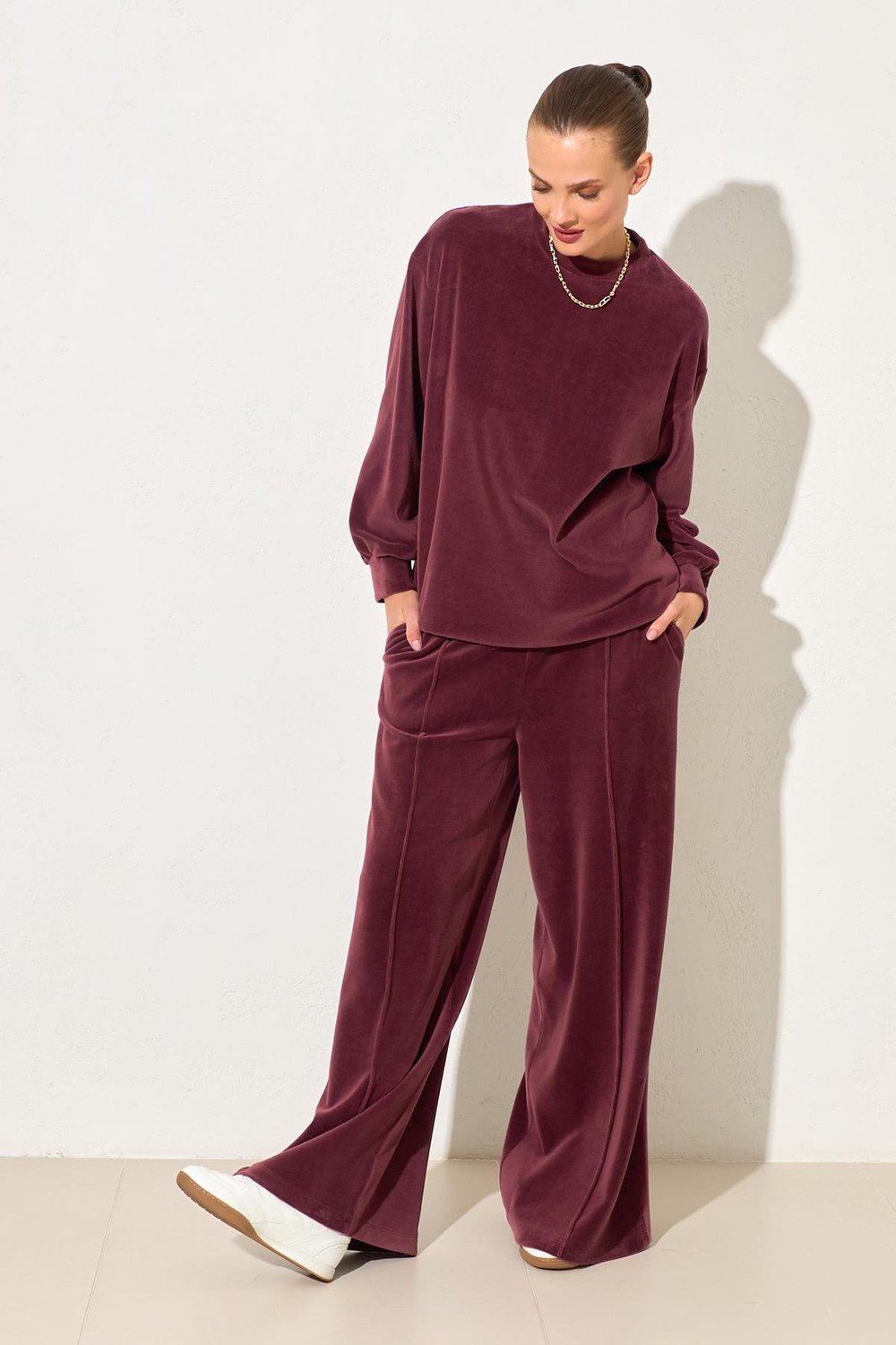 Bordo Kol Ve Belden Lastik Detaylı Rahat Kesim Sweatshirt Kadın Kategorisiz modelleri