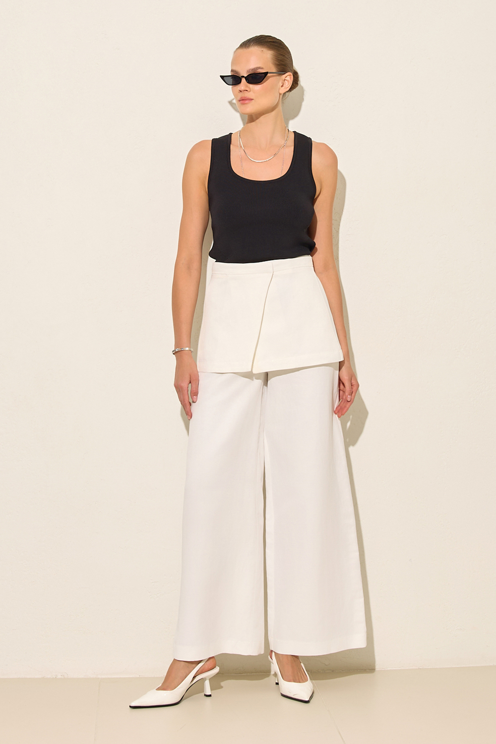 Ekru Bel Detaylı Rahat Kesim Pantolon Kadın Pantolon modelleri