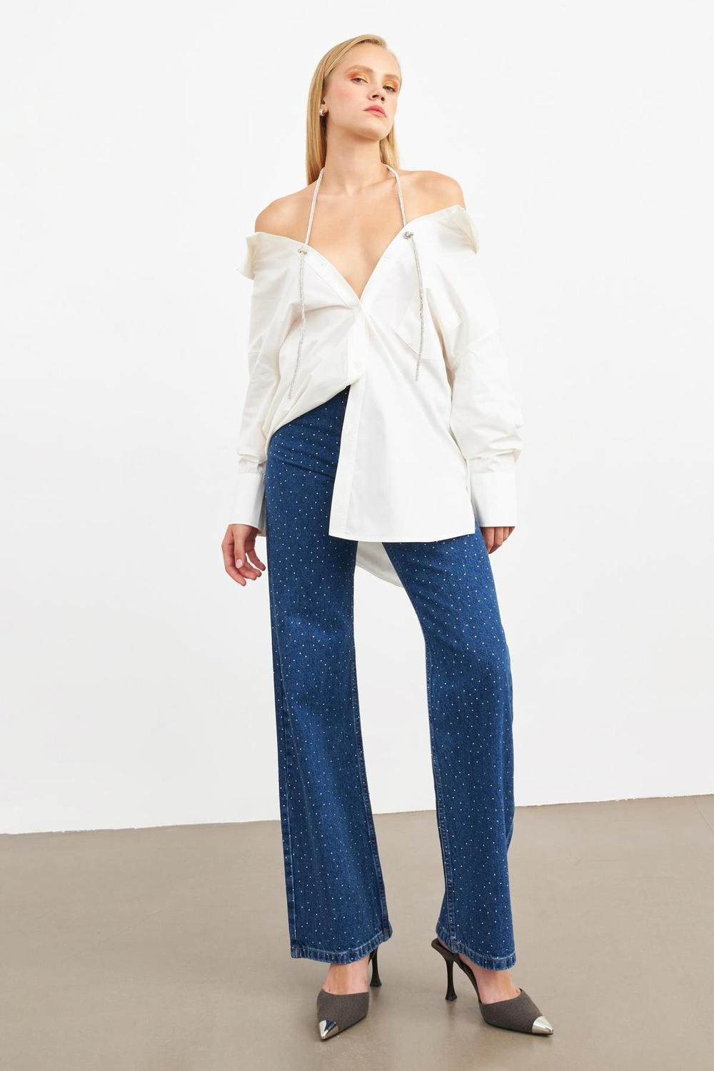 Ekru Boyun Aksesuar Detaylı Tunik Kadın Tunik modelleri