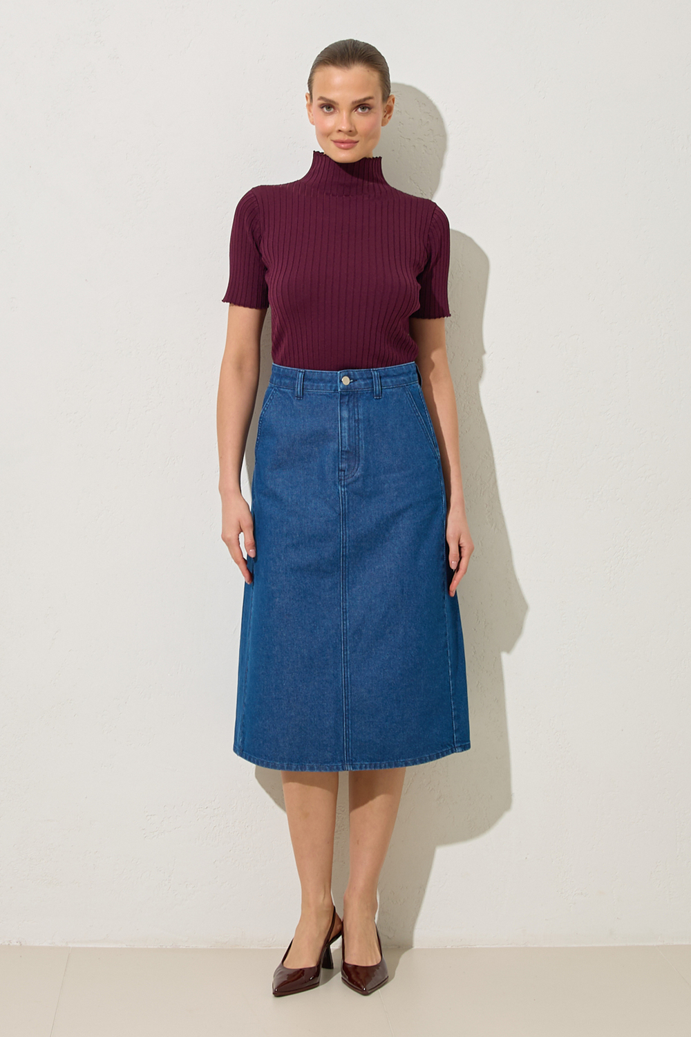 Lacivert Cep Detaylı Kot Etek Kadın Etek modelleri